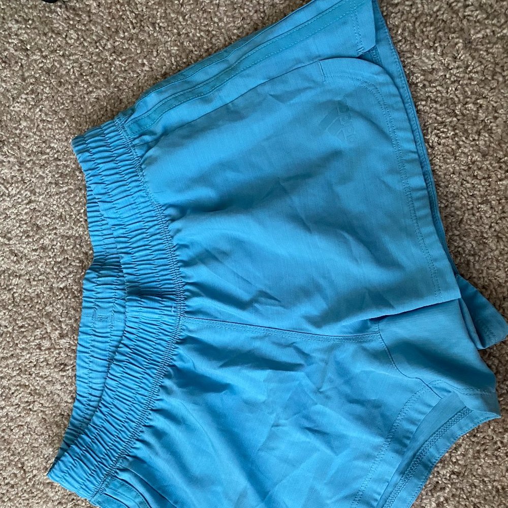Adidas turquoise blue running shorts